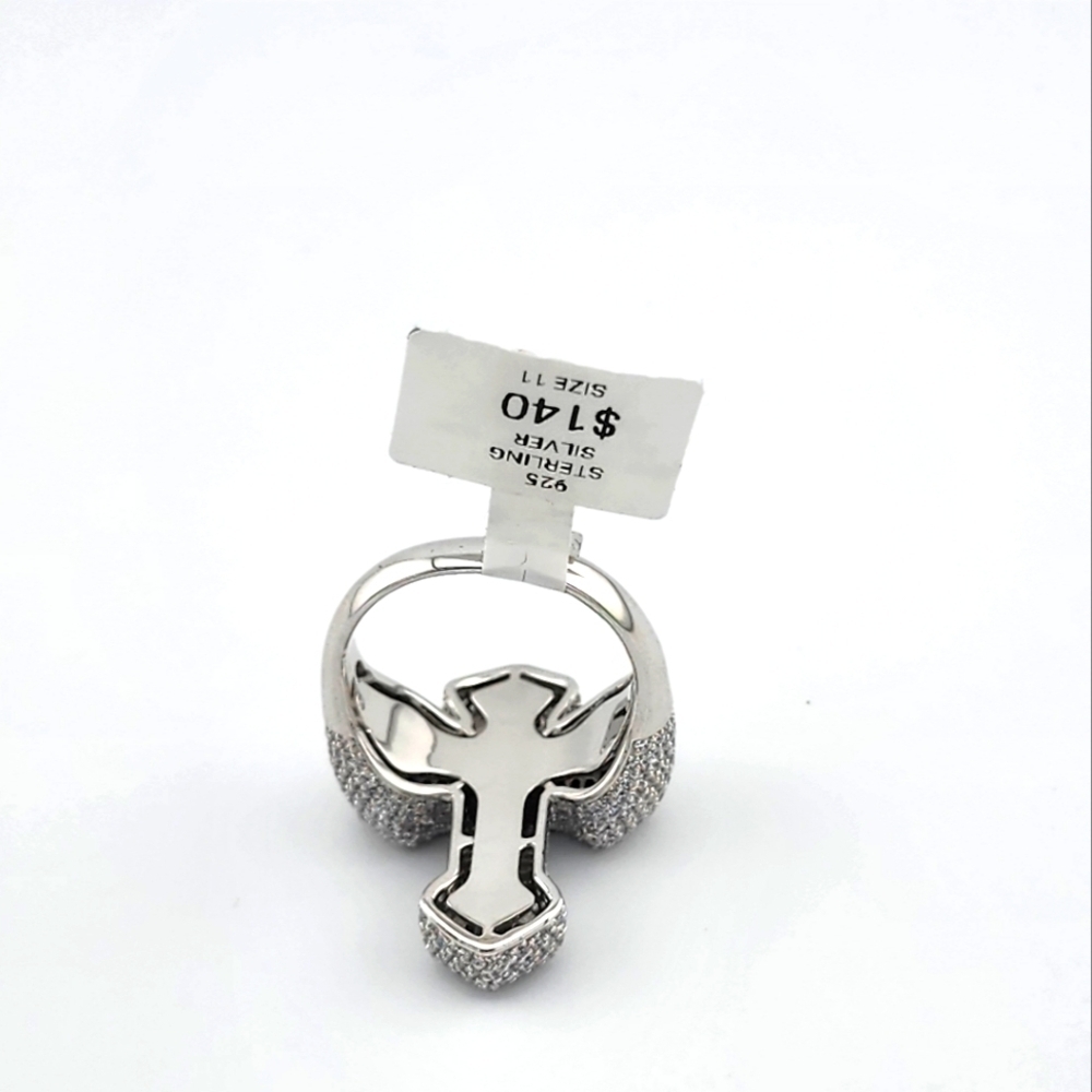 925 Silver Cross Ring Bugget and round cubic zirconia - Picture 7 of 9